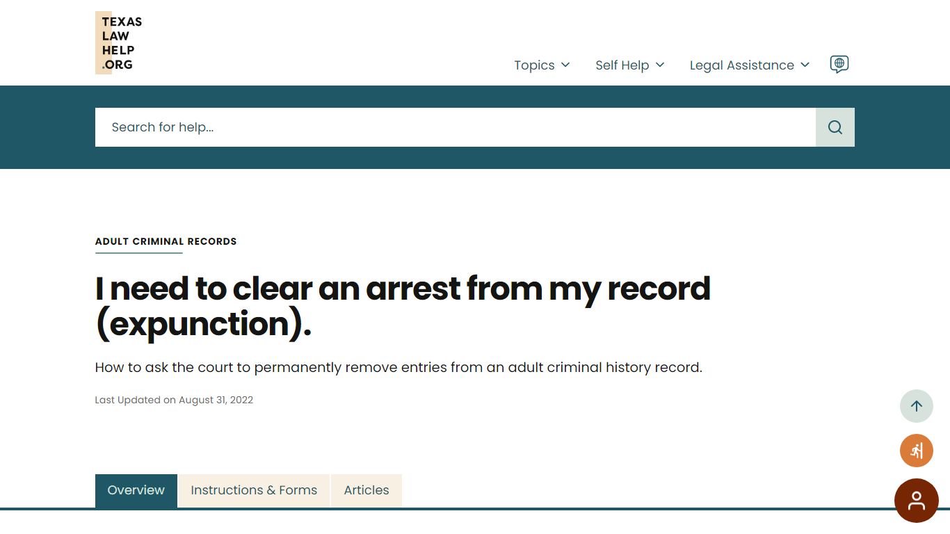 I need to clear an arrest from my record (expunction). - Texas Law Help